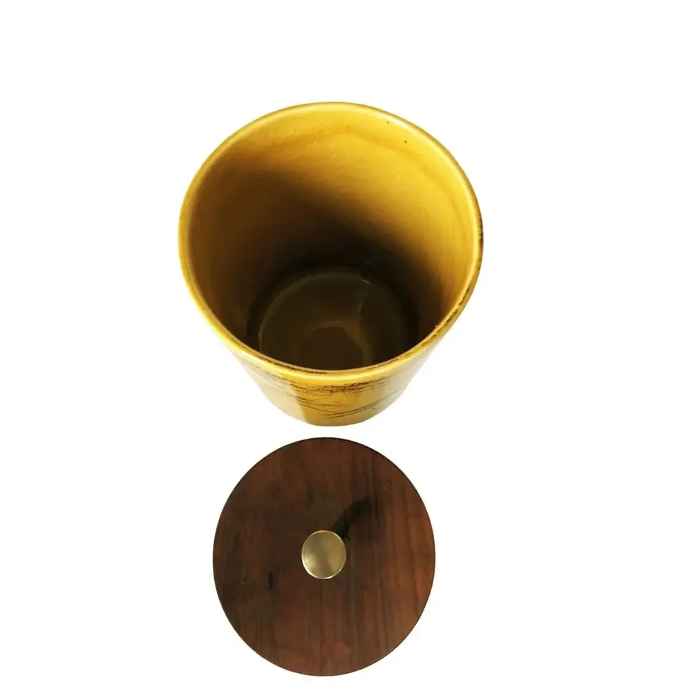 Vintage 70s Mushroom Glass Jar with Wooden Lid